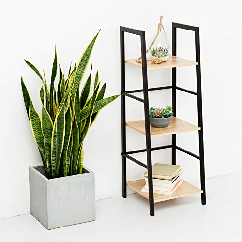 C-Hopetree Ladder Shelf Bookcase - 3 Tier Corner Display Bookshelf - Black Metal Frame