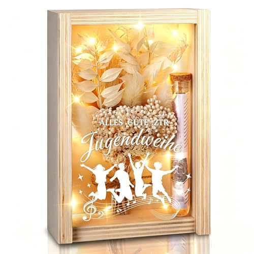 Jugendweihe Geschenke Geldgeschenk Jugendweihe für Mädchen und Jungen Alles Gute zur Jugendweihe Deko inklusive Getrocknete Blumen Holzbox Kunststoff Reagenzglas Lichterketten