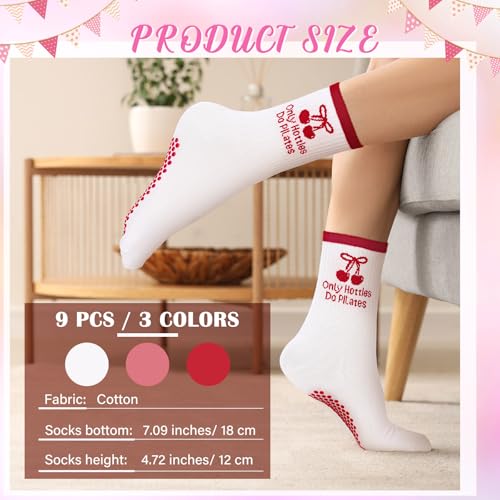 9 Pairs Cute Pilates Socks with Grips for Women Coquette Bow Yoga Barre Ballet Barefoot Workout Gym Athletic Socks2