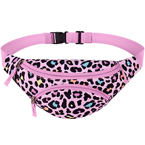 Gürteltasche Kinder Bauchtasche Mädchen mit Verstellbarem Gürtel für Kinder Hüfttasche, Kleinkinder, Reisen, Outdoor, Laufen, Sport, Alter 2-4, 3-5, 4-6, 6-8, 6-9, Rosa Leopard