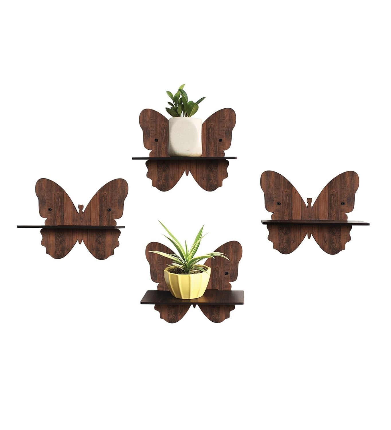 Wall Shelves for Home Decor Items | Living Room & Bedroom | Wall Mount MDF Wooden Wall Shelf (Butterfly Wall Shelves) Set of 4-image-37