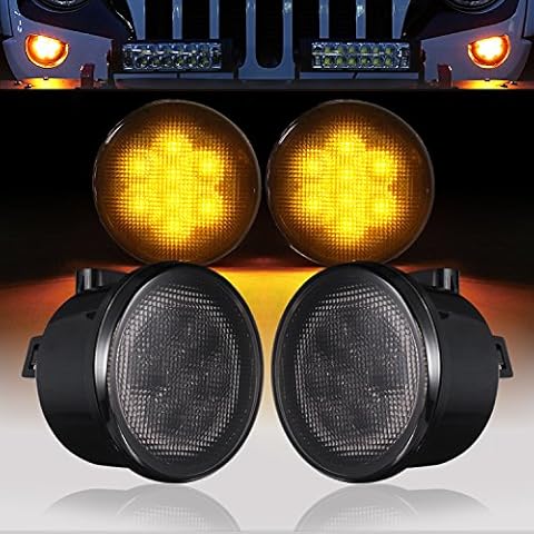 V8 GOD JK Wrangler Turn Signal Lights Smoked Lens Amber LED Flasher Blinker Indicator for 2007-2018 Jeep JK Wrangler & Unlimited Cover