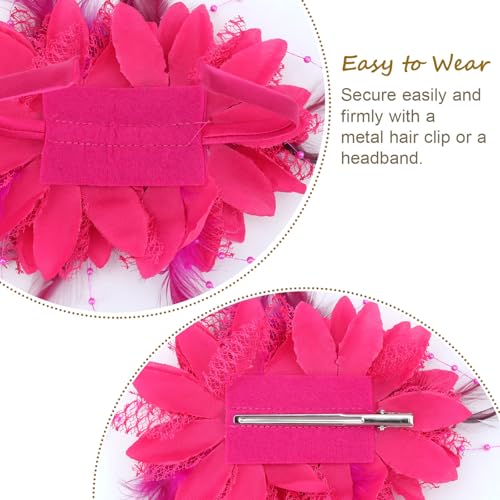 Image of DRESHOW Womens Fascinators Hats Tea Party Hats for Women Pearl Lace Feather Hat Vintage Derby Hats for Wedding Cocktail