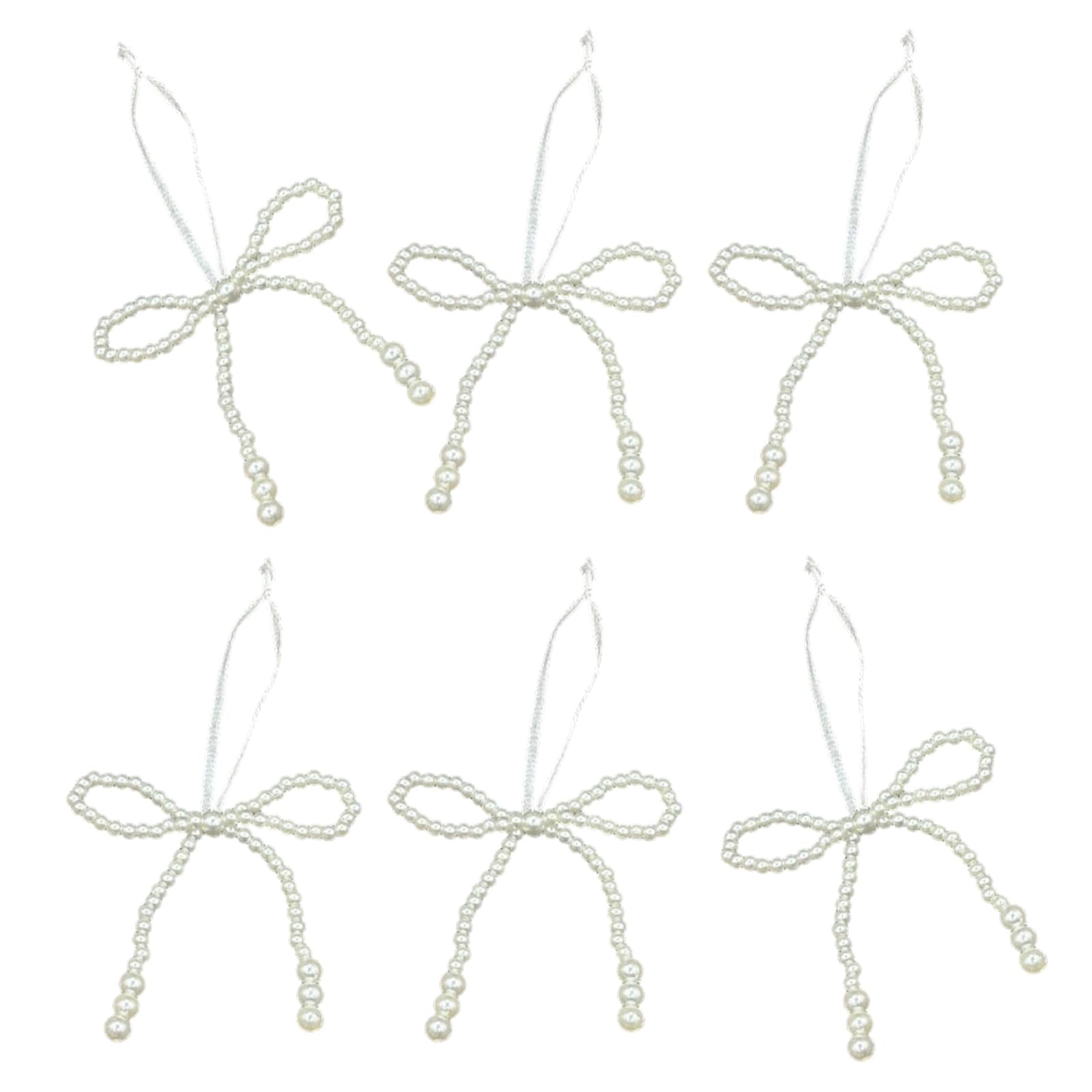 Buxuaaaa 6Pcs Resin Pearls Bowknot Ornament Christmas Tree Decoration for Wreath Holiday Tree Wedding Backdrops and Wrapping Large Pearls Christmas Bowknot