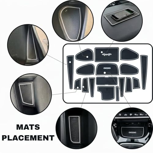Image of Car Drome | Door Cup Bottle Mat Set for Kia Seltos Facelift 2023 to 2025 | Premium Non Slip Soft Rubber Inserts | Custom Fit 17 Pieces | White Trim Interior Car Accessories | Dustproof Washable