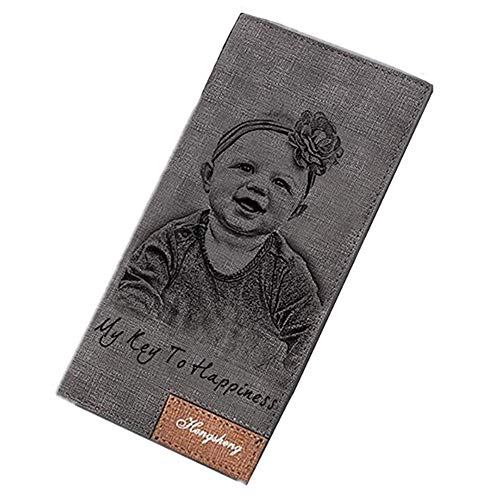 Personalized Mens Long Leather Wallet Custom Engraved photo wallet for Men fathers day gift(Gray Single Side)