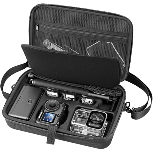 AMAZEAR Carrying Case for DJI Osmo Action 6 Accessories Compact Hard Shell Carry Bag with Shoulder Strap Portable Camera Case for Travel Organization Storage Protection Black