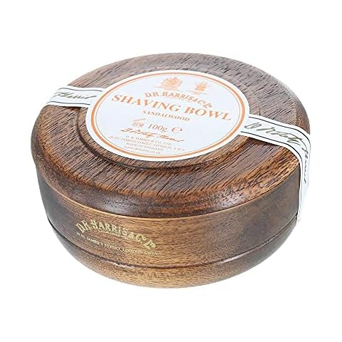 D R Harris Wooden Shaving Bowl + Soap 100g-Sandalwood-Mahogany effect Cover