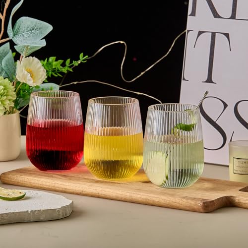 Image of Lueumxc 36 Pack 15Oz Plastic Wine Glasses, Origami Ribbed Disposable Wine Glasses Unbreakable Clear Plastic Cocktail Glasses Recyclable Shatterproof Reusable Wine Cups