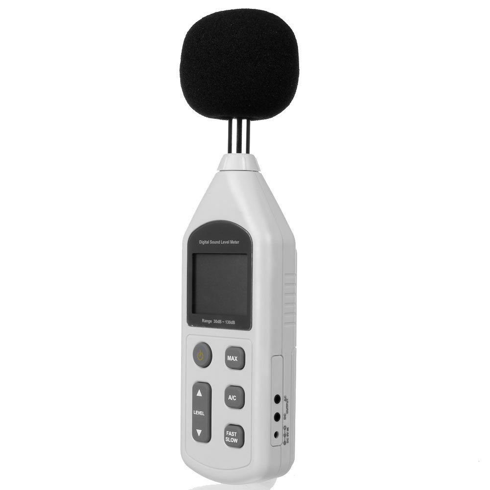 Geluidsniveaumeter Decibelmeter Datalogger met A/C Frequentieweging, Snelle/Langzame Respons, 43.000 Gegevensrecords, Realtime Bemonstering, USB/PC-aansluiting, Driekleurige LED-alarmlezer voor Ruis
