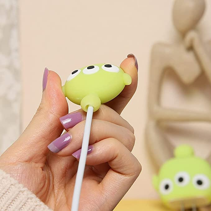 Image of Cartoon 3D Design Protective Case for 18W 20W iPhone 14 13 12 11 Pro Max Fast Charging Cable Adapter Charger, Cute Cartoon Lightning Data Cable Case for iPhone Charger Alien