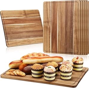 6 Pcs Acacia Wood Cutting Board 18 x 14 Inch Wooden Cutting Boards for Kitchen Reversible Double Side Butcher Block with Juice Groove Large Wooden Chopping Board Fruit Meat Charcuterie Board