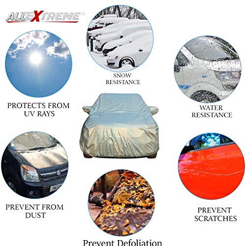 Image of Allextreme Car Body Cover for Hyundai Santro All Models & Years 100% Waterproof Triple Stitched with Mirror Pockets Full Bottom Elastic Dustproof Heat & UV Resistant Full Body Protection (Silver)