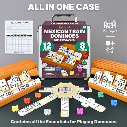 Dominoes Double 12 con 8 Soportes + Centro de Madera + Marcador + Trenes Metálicos miniatura 2
