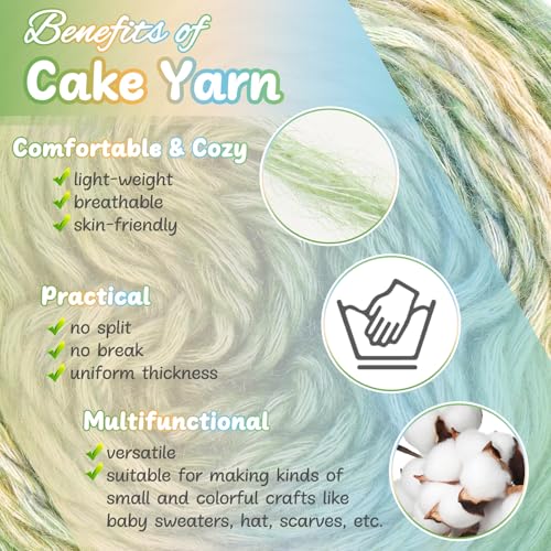Image of Aeelike Cake Yarn for Crocheting, 3 Skeins Gradient Cake Yarn 100g (3.52 oz) 245m (267 Yards), Super Soft Ombre Yarns Cake Rainbow Cotton Yarn for Making Colorful Crafts, Green Gradient