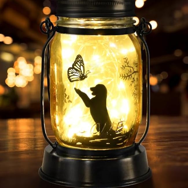 Dog Solar Lanterns Dog Lover Gifts for Women Men Dog Lovers Gifts Hanging Dog Lanterns with Stake for Yard Lawn Garden Decor Waterproof Dog Lights Torches