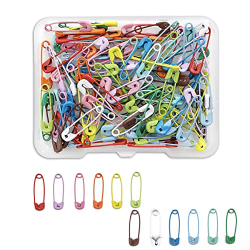Rnitle 120 Piezas Alfileres de Seguridad,19 mm Imperdibles de Seguridad,Imperdibles Colores, Pequeño Imperdible con Caja,para Ropa Costura Manualidades Fabricación de Joyas-12 Color Cover