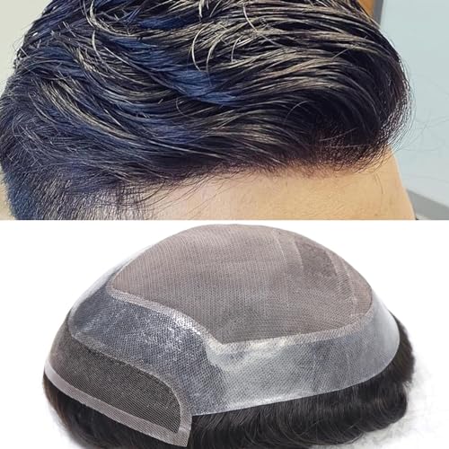HAPPY&CC Men's Toupee Swiss Lace Front Human Hair Pieces for