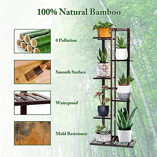Dolceluna PSB008-US-1 Plant Stands For Indoor Multiple, 6 Tier 7 Potted Plant Shelf, 47 Inch Tall Corner Plant Holder For Living Room, Bamboo Plant Display Rack Adjustable thumb #1