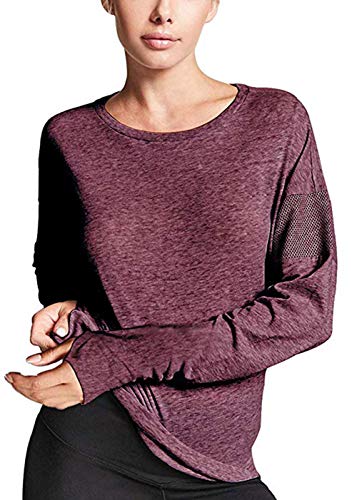 Yucharmyi Women's Long Sleeve Shirts Mesh Yoga Tops Workout Shirts Gym Sports T-Shirt with Thumb Hole Yoga Tanks Workout Clothes for Women Yoga Shirts Activewear Quick Dry Tops(Red,S)