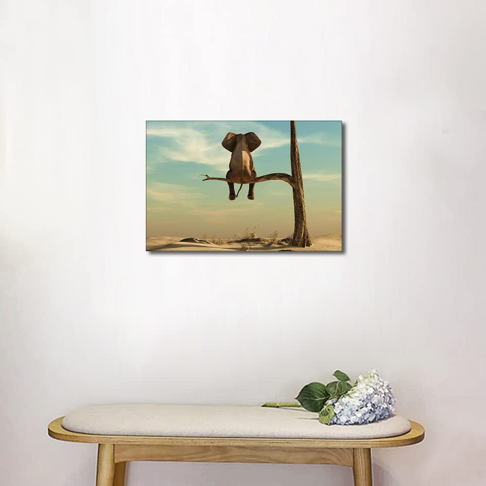 Canvas Wall Art Canvas Wall Art Wall Art Cute Animals Picture Ready to Hang for Home Decorations Children's Room Wall Decor 16x24inch (40x60cm) -An Elephant sits on a Branch - Image 4