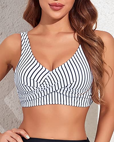 Image of Fanuerg Women's Twist Front Bikini Top V Neck Push Up Padded Swimsuit Top Bathing Suits