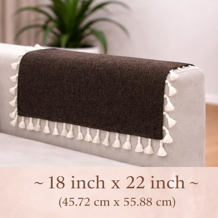 Image of STITCHNEST Jute Sofa Arm Cover with Tassels | Elegant Textured Hand Rest Protector | Durable & Long-Lasting | 18 x 22 Inches