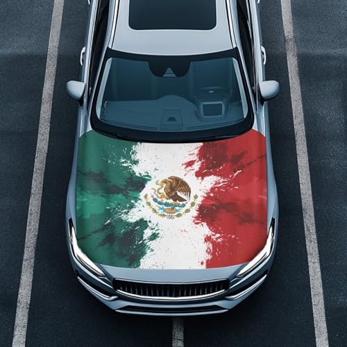 Image of Car Hood Cover Protector 59x39 inches Stretchable Auto Hood Wrap Waterproof Mexican Flag Auto Exterior Accessories for Compact Sedans SUV Trucks