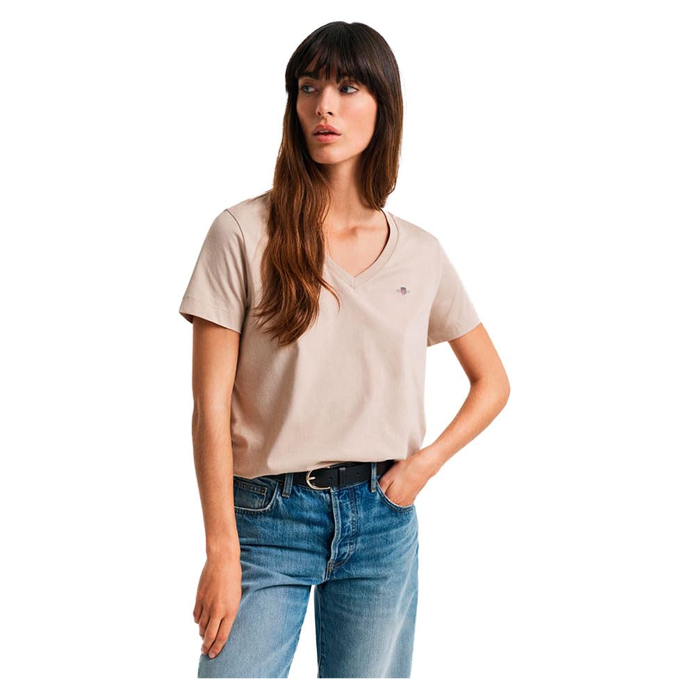 Gant Women's Dry Sand Reg Shield Ss V-Neck T-Shirt, M