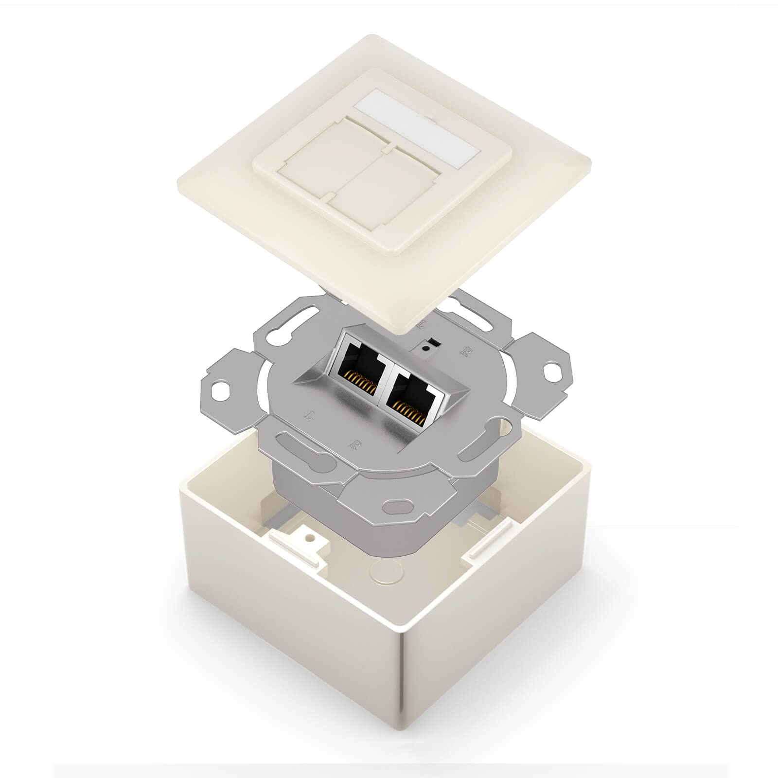 HB-DIGITAL 1 x CAT 6 Network Socket, LAN Socket, Universal Junction Box, 2 x RJ45 Ports, Surface-Mounted/Flush-Mounted Shielded EIA/TIA 568A&B 8P8C 1 Gigabit Ethernet Network - Pure White - Image 3