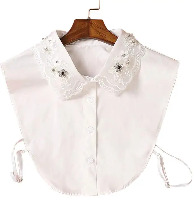 Shinesline Women's Fake Collar - Detachable Blouse Collar with Diamond Bead in White