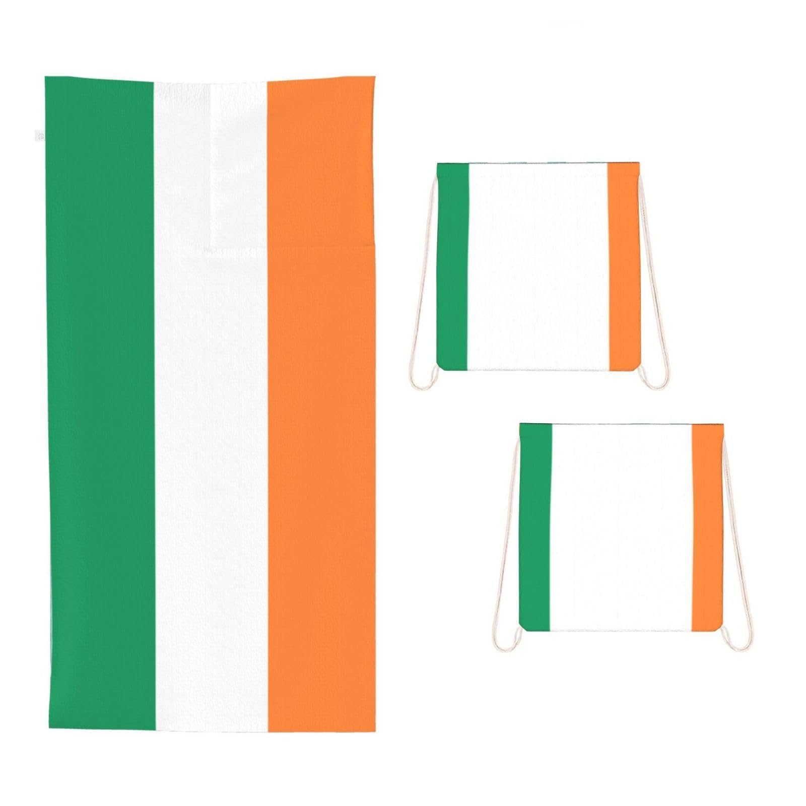 CNTDBU Irish flag 2 in 1 Packable Towel Bag-Large Beach Towel with Stuff Sack, Super Absorbent Microfiber Travel Towel for Pool