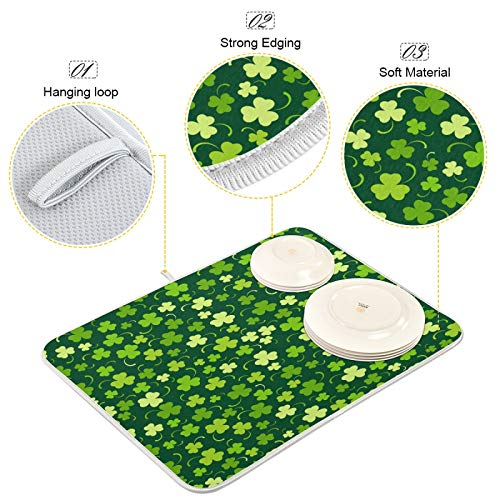 Alfombrilla de secado para platos de San Patricio con diseño de hojas verdes reversible 5