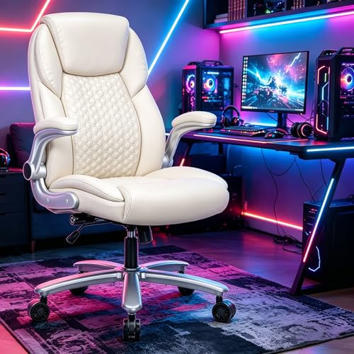 Image of Big and Tall Office Chair PU Leather Flip-up Arms Adjustable Lumbar Support
