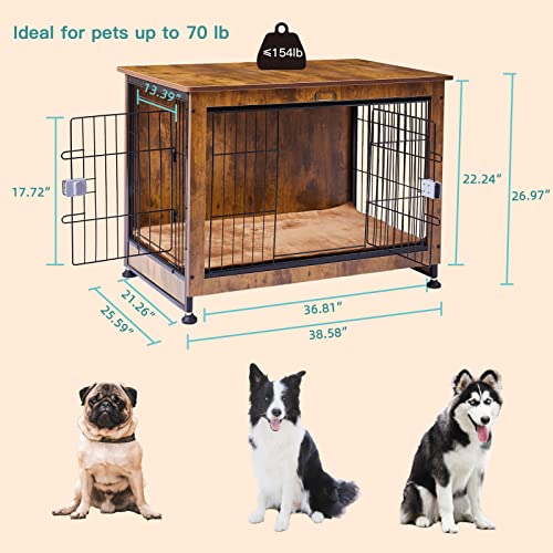 Copaw Dog Crate Furniture - 38 Inch Wooden Wire Pet Kennels With Double Doors Cushion And Adjustable Feet Indoor Pet House End Table Furniture Style Dog Crate For Small Medium And Large Breeds Dogs #TOP3