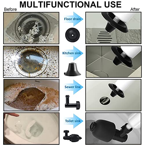 Opblaasbare toiletplunjer, multifunctionele toiletzuiger, toiletplunjer ontstopper met 3 plunjerkoppen en inflator, voor toilet, gootsteen, vloerafvoer, afvoerbassin - Afbeelding 4