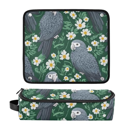 Bolsa de viaje para herramientas de cabello Cartoon Parrots verde con tapete resistente al calor desmontable impermeable para planchas y rizadores miniatura 3