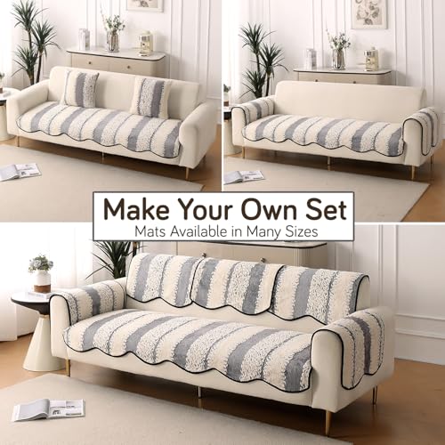 Image of HOKIPO Luxury Wavy Anti Slip Plush Sofa Cover Mat | Make Your Own Sofa Cover Set, Mat Length 90(D) x 120(L) cm, Pewter Grey (AR-5982-GRY)