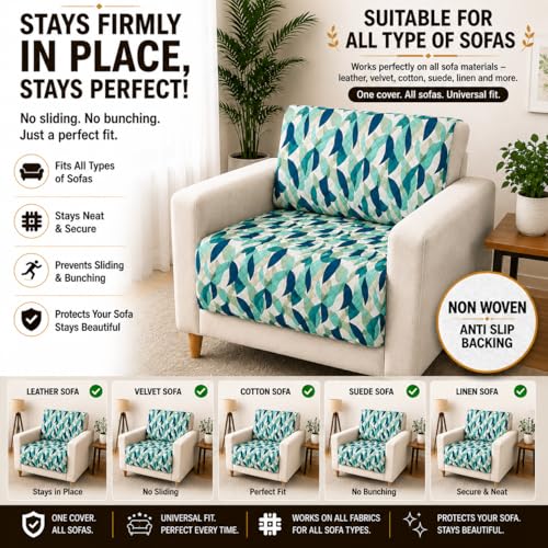 Image of Homerz Premium Printed Quilted Velvet Sofa Slip Cover Protector with Tassels, Sofa Mat, Exact Size, Antislip Cover (Grey Abstract, 1 Seater, Full)
