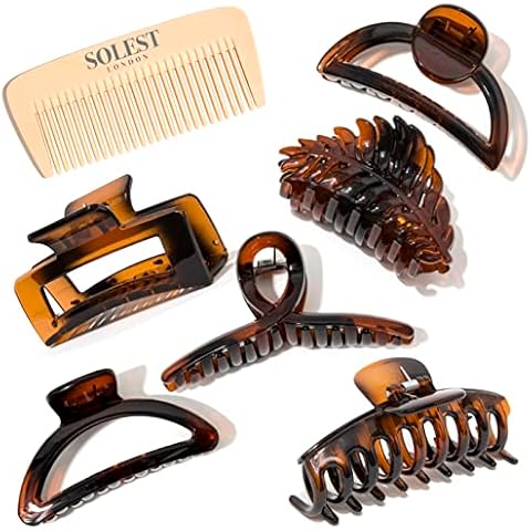 Leopard Hair Claw Clips Set of 6 - Trendy Christmas Mixed Design Hair Claw Clips for Women and Girls -Hair Clips for Thick Thin Fine Long Hair - 6 Dark Brown Hair Clips Cover