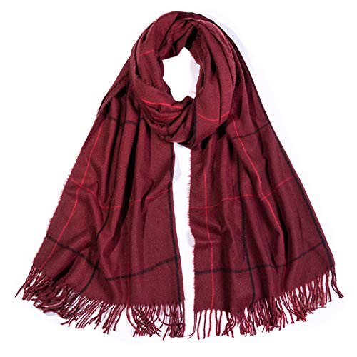 SOJOS Geruite Sjaal Warm Zacht Dames Mode Lange Sjaal Grid Winter Warm Rooster Grote Sjaals SC329 - rood - M