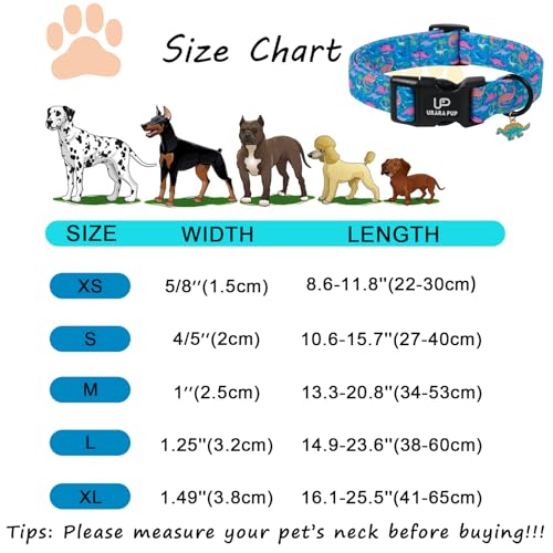 Image of Dinosaur Dog Collar, Summer Spring Cotton Dog Collar, Cute Dino Pattern Adjustable Light Blue Pet Collar, Lightweight Durable Quick Release Buckle with Charm for Male Dogs