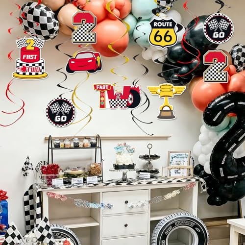 Image of Black Red Yellow 2nd Birthday Hanging Swirl Decorations-Race Car Ceiling Streamers,Race Car Theme Party Supplies,Party Favors(38 Pcs)