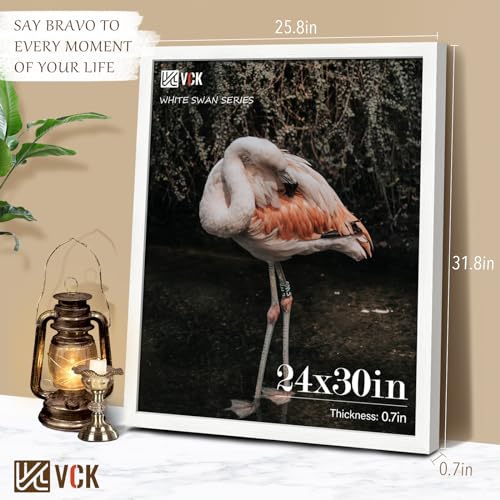 Image of VCK 24x30 Poster Frame Solid Wood White 3 Pack Picture Frames 24 x 30 Inches with Wall Mounting Hanging