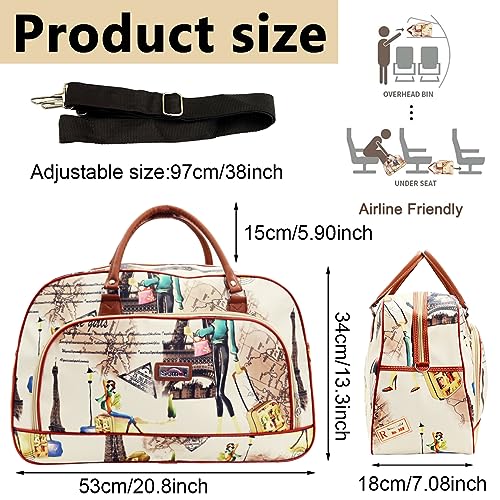 Image of PALAY Nylon Duffle Bags Travel Bags For Women Pu Waterproof Large Travel Duffel Bag Carry On Shoulder Bag With Shoulder Strap For Trip, 52 cm, Beige