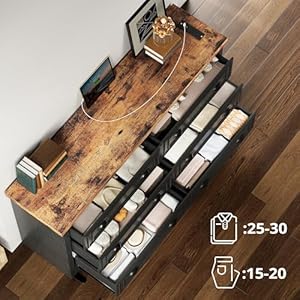 Likimio 59 6 drawers dresser for bedroom power strip farmhouse large wood dressers chest of drawers with wide storage cabinet black  urban country home decor