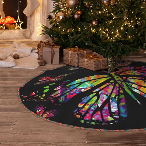 Décoration de Noël jupe de sapin classique tapis rustique imprimé papillon - 4