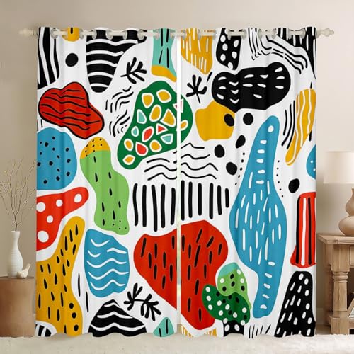 Abstract Curtains Hand Drawn Blackout Curtains for Kids Child Boys Girls,Hippie Doodle Style Curtains & Drapes Colorful Urban Art Window Curtains 84