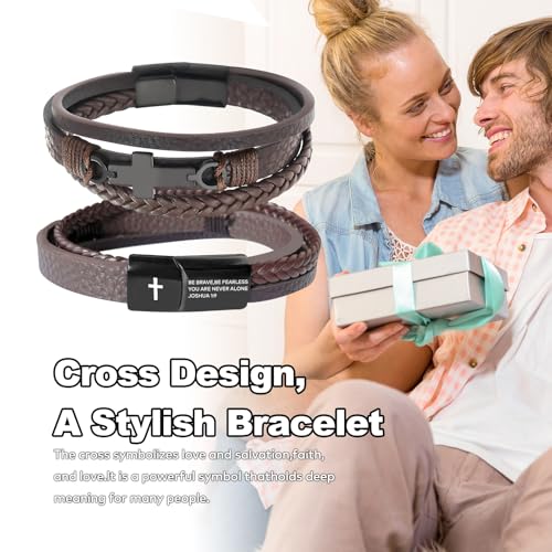Pulsera de cuero para hombre con cruz de fe miniatura 4