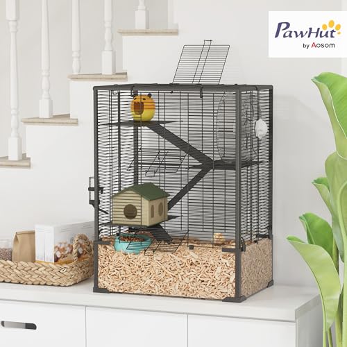 PawHut Large Hamster Cage with 9" Deep Tempered Glass Bottom, 4 Tiers Hamster Tank with Running Wheel, Hut, Water Bottle, Dish, Rat Cage for Syrian, Dwarf, Gerbils, Mouse, 24" x 16" x 31.5", Black - Image 3